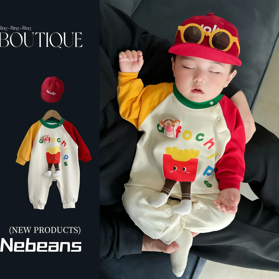 （现货）春秋款新生儿拍照连身衣 潮款男女宝宝小丑公仔哈衣爬服A棉