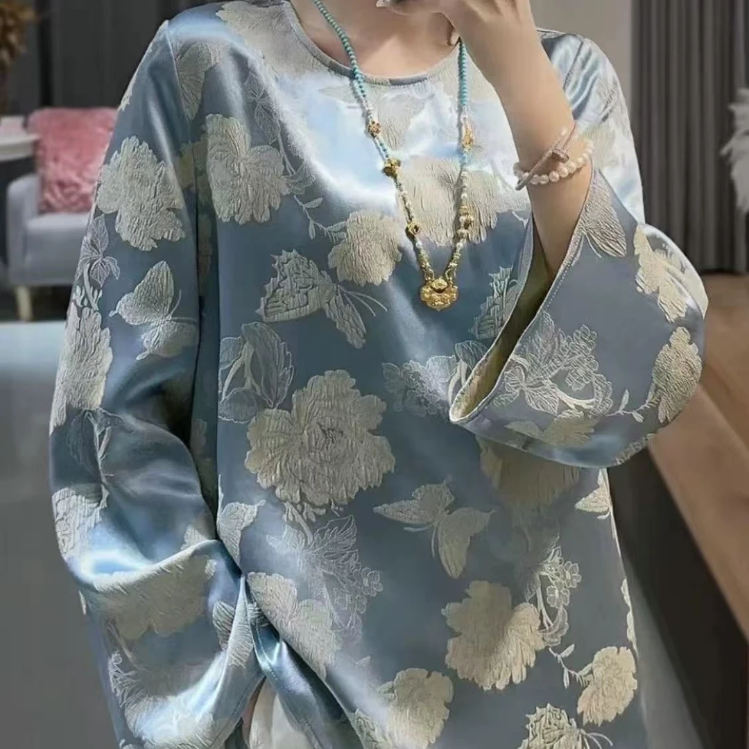 新中式女装打底提花加绒蓝色