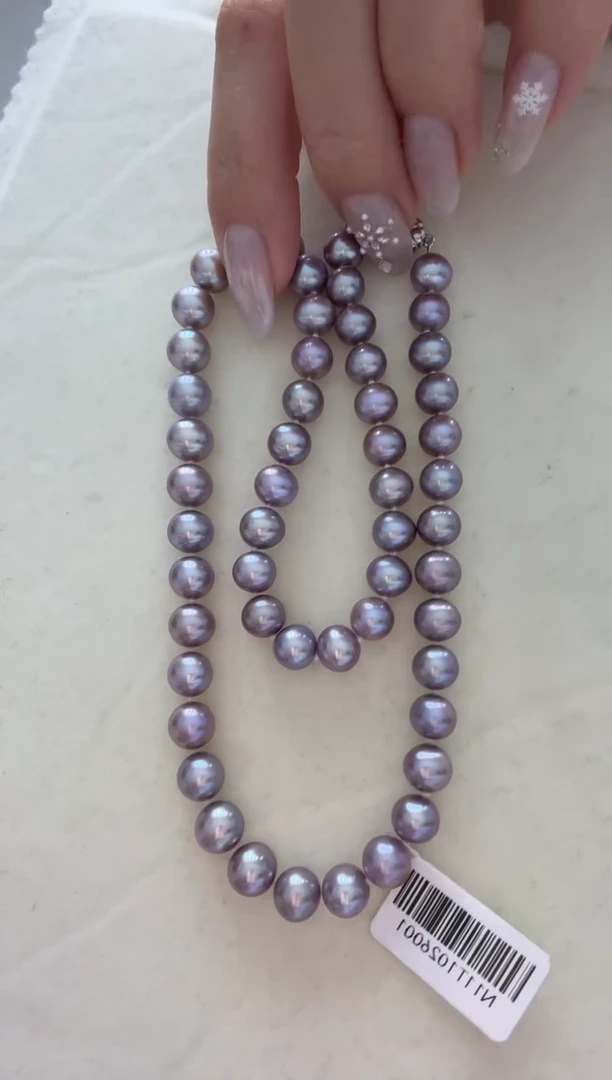 颈饰银S925镶嵌淡水珍珠蓝灰紫 无核 7.3-8.3