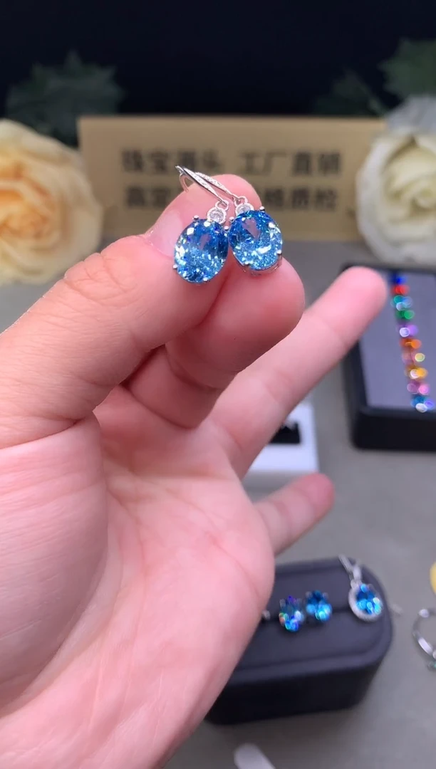 银S925镶嵌耳坠海蓝宝石3344