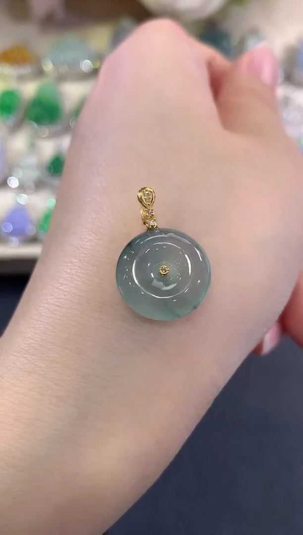 吊坠(不含链)18K金镶嵌翡翠b37