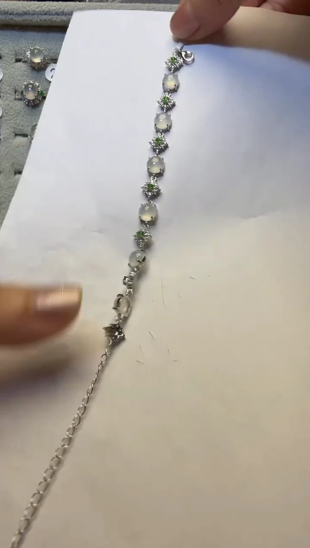 银S925镶嵌手链翡翠银镶缅甸A货翡翠手链