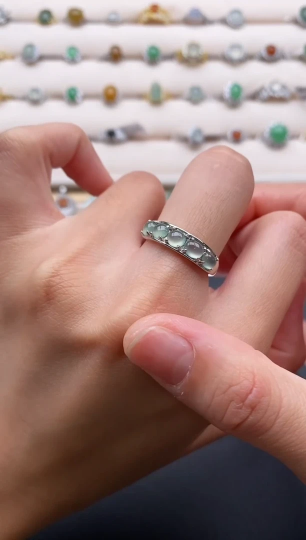 银S925镶嵌戒指翡翠5555555+3