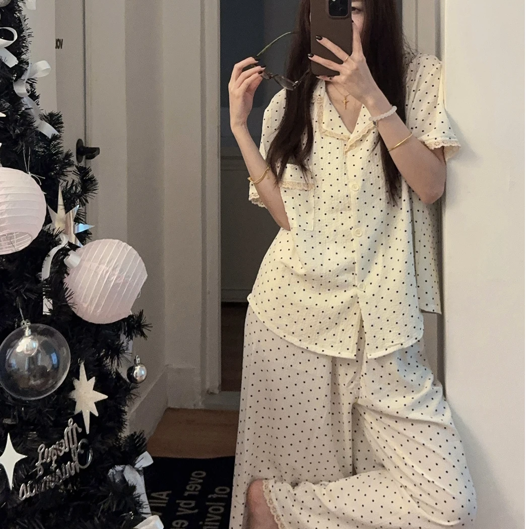 春季新款100分皱皱棉系列高级感睡衣休闲时尚家居服套装