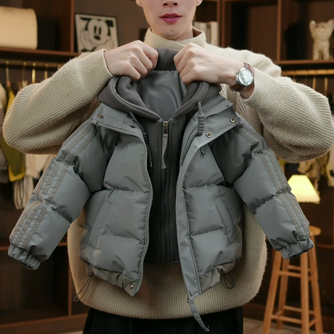 儿童冬季假两件棉服男童保暖外套加厚连帽棉服