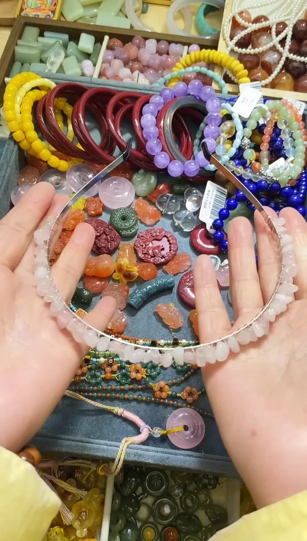 未镶嵌玛瑙/玉髓珠宝半成品粉晶发箍