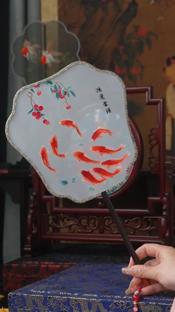 刺绣团扇-双面绣花非遗