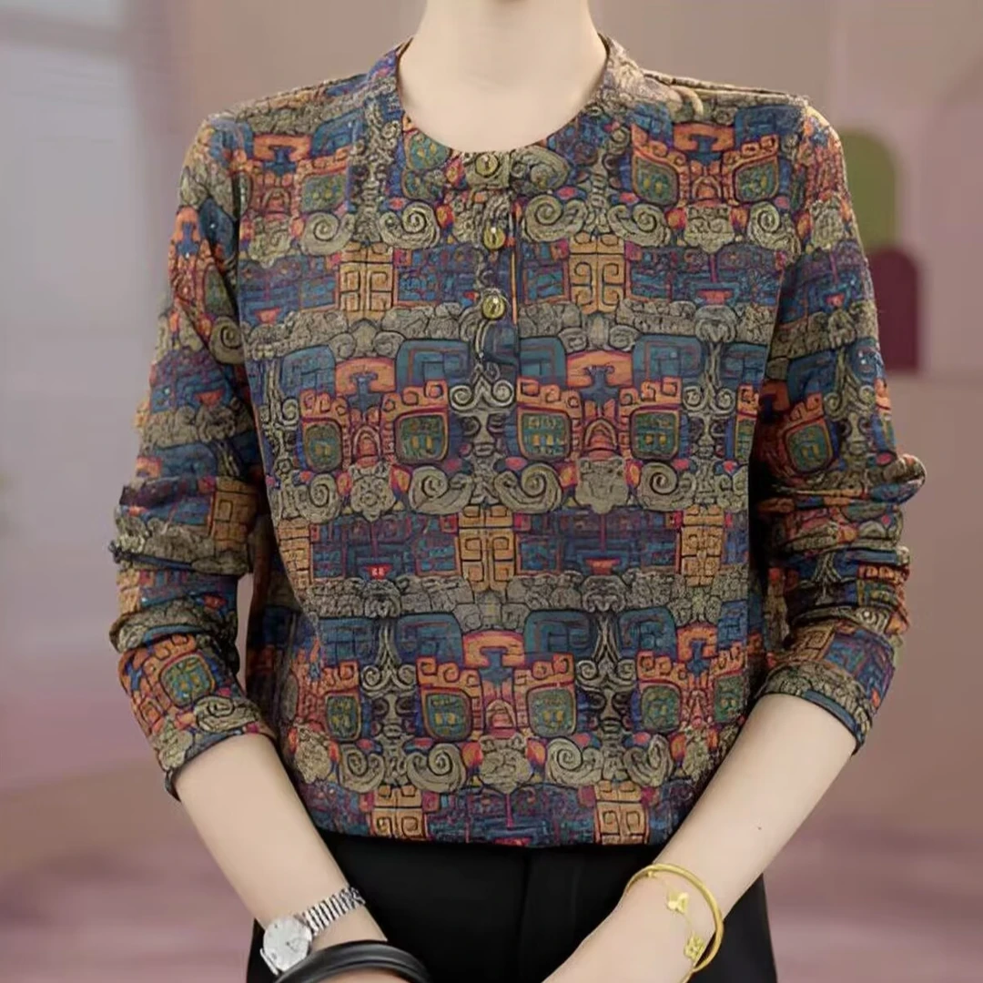 2025新款秋季新款长袖薄款针织打底衫中年妈妈大码遮肉显瘦小衫