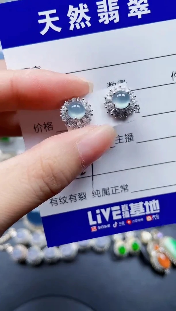 银S925镶嵌翡翠耳饰227