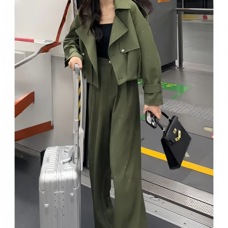 百搭气质风休闲风时尚韩系套装女2025初秋设计感外套阔腿裤两件套