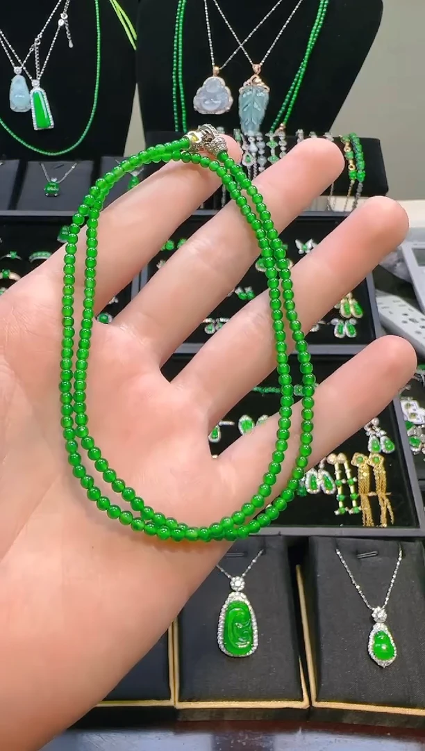 颈饰银S925镶嵌翡翠珠串