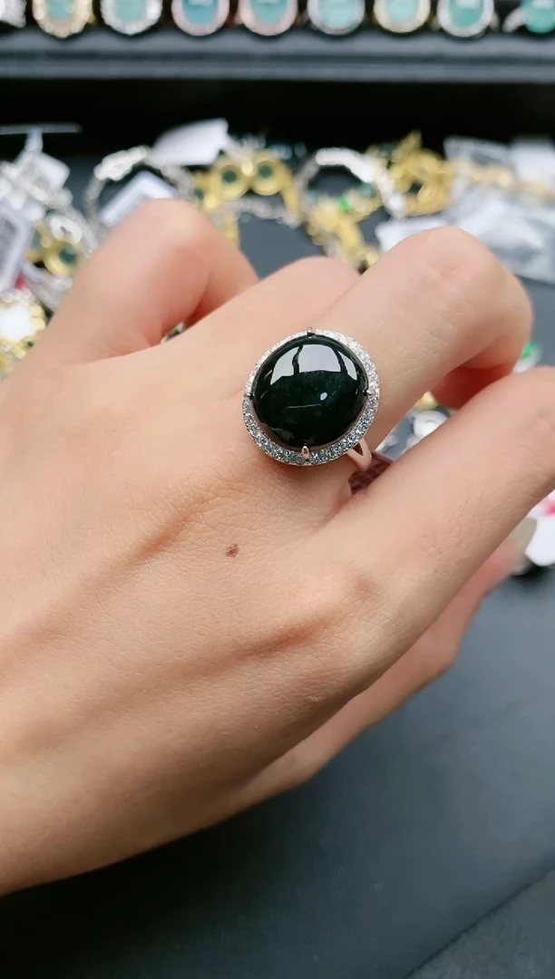 翡翠戒指银S925镶嵌1111111