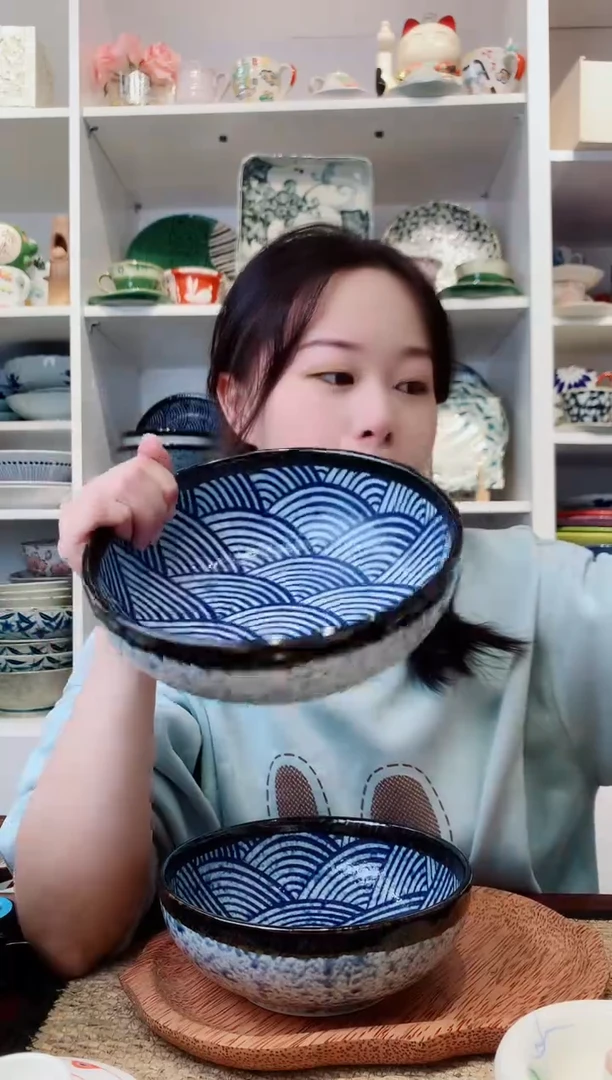 陶瓷美浓烧青海波大钵19.5cm