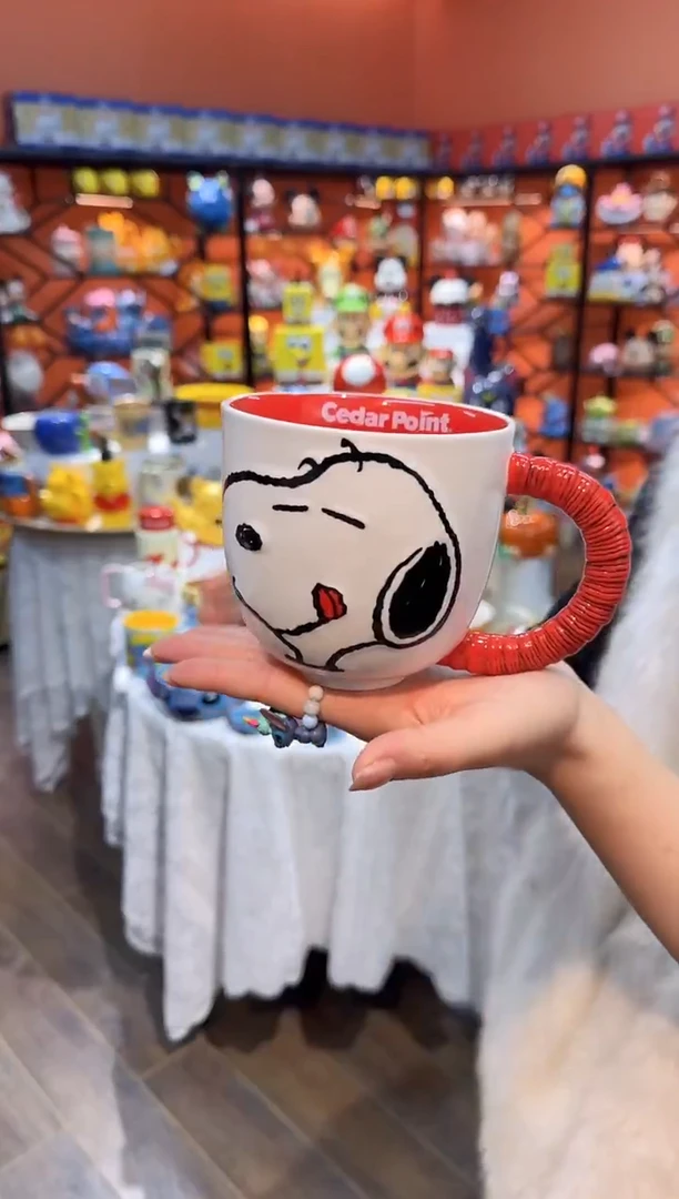 瓷片@@史努比红色手柄陶瓷杯