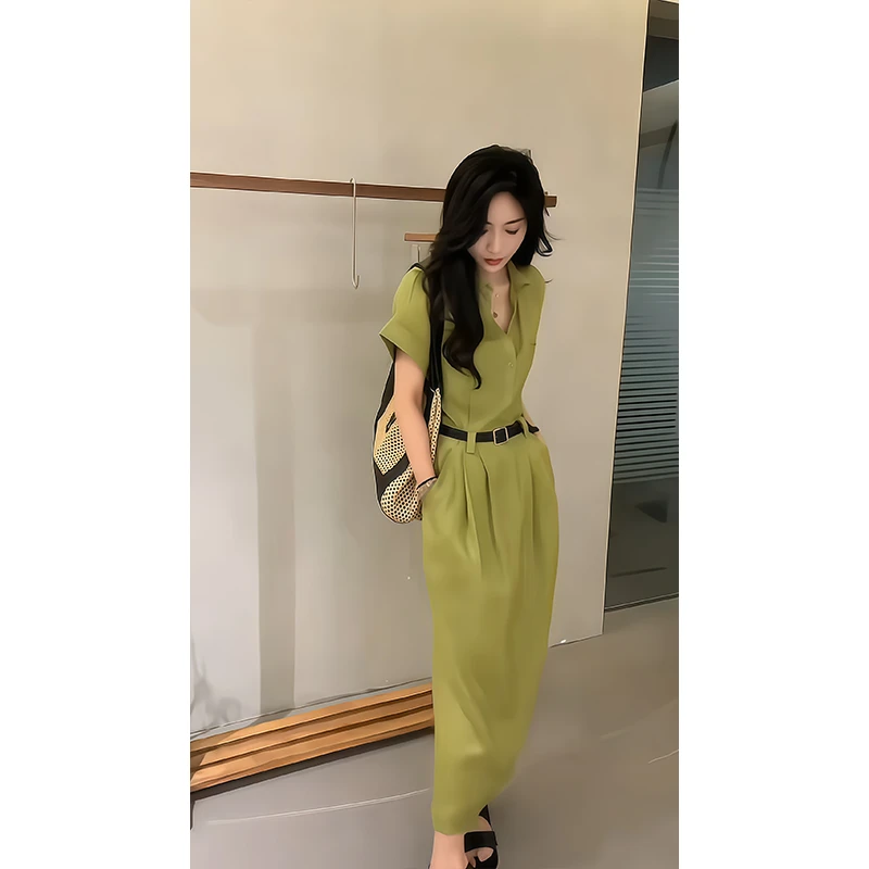 【BS5972】连衣裙女2025夏季新款洋气长裙收腰显瘦休闲减龄过膝长裙