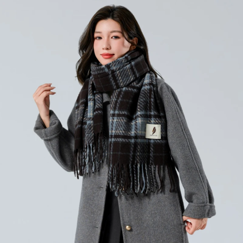 新款秋冬围巾女保暖情侣格子加厚围脖长款披肩百搭英伦围脖201