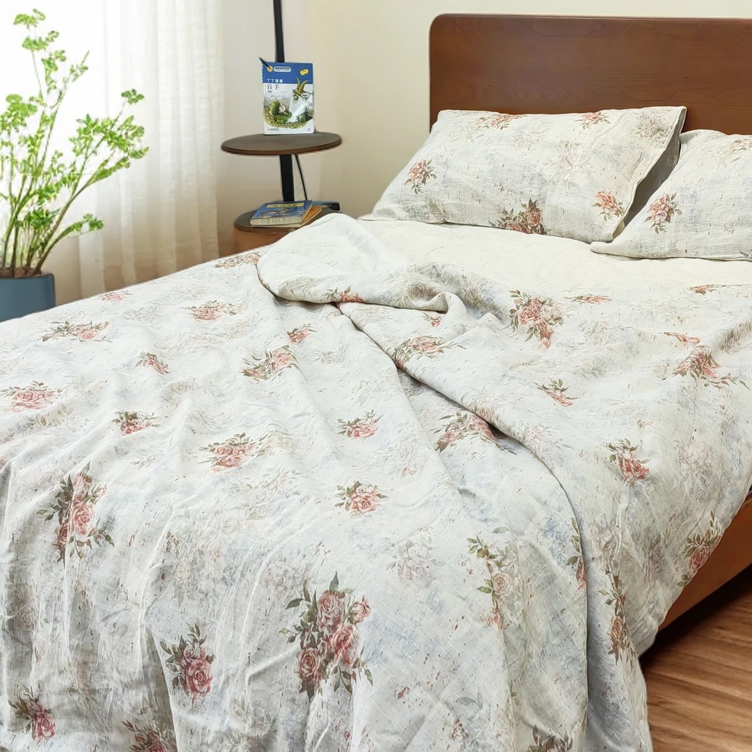【玫瑰庄园】汉麻夏凉被三件套印花 双人空调被  轻奢唯美 复古优雅