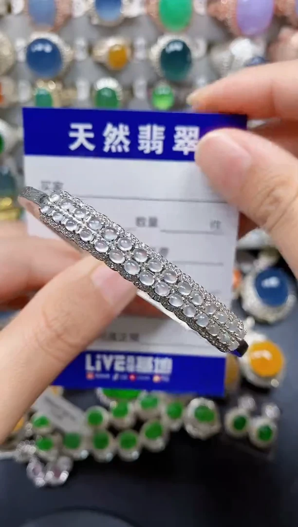 翡翠手镯银S925镶嵌161