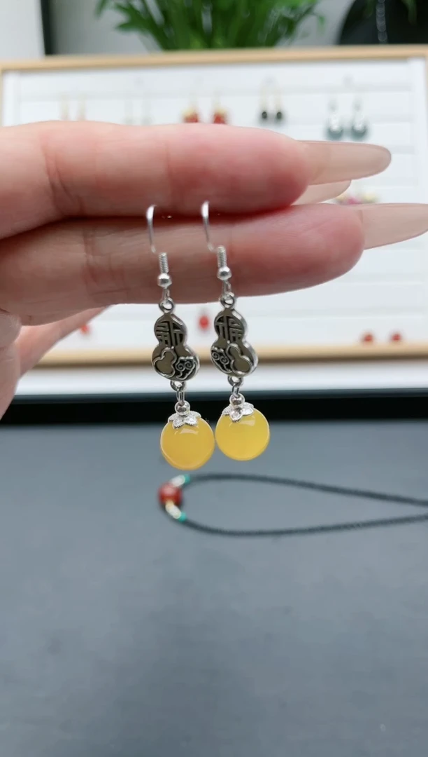 【闪购商品】玛瑙/玉髓耳饰银S925镶嵌801