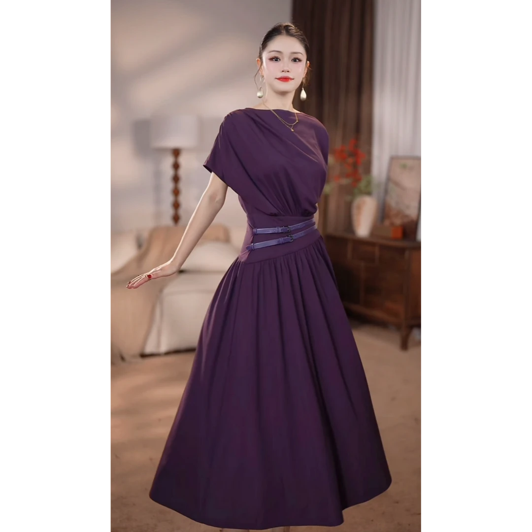 【百亿珍妮】金波画卷 初秋法式纯色时尚修身显瘦连衣裙-HZ627