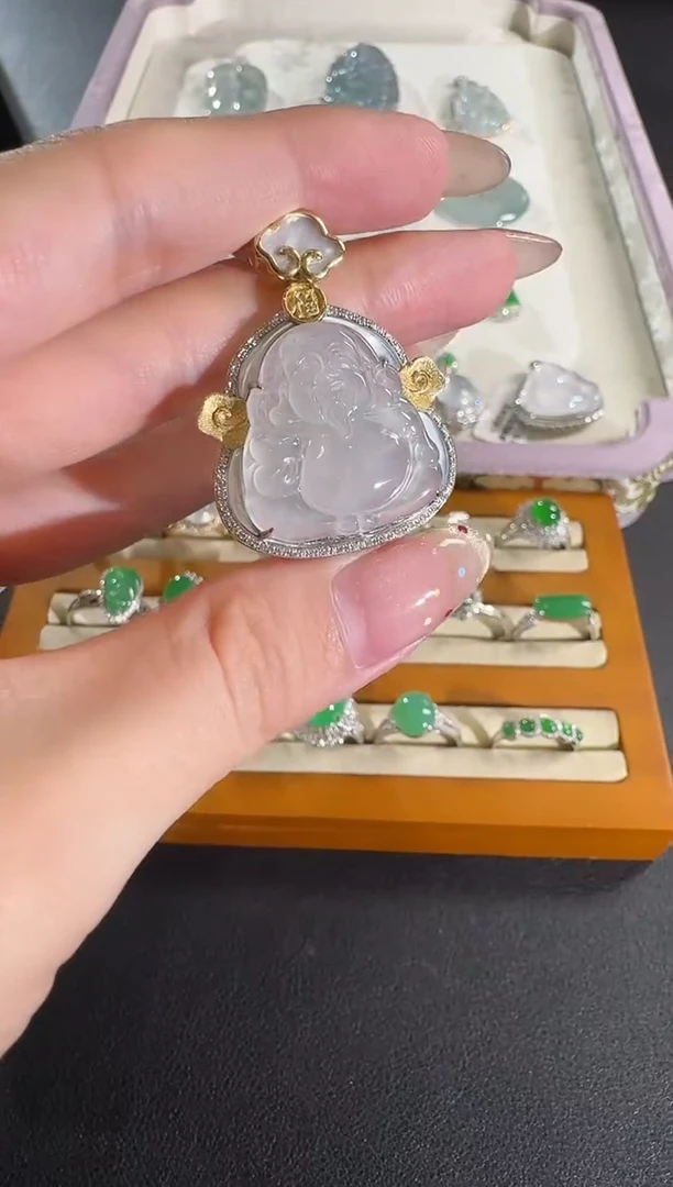 【闪购商品】翡翠吊坠(不含链)18K金镶嵌【源头工厂】钻石镶嵌