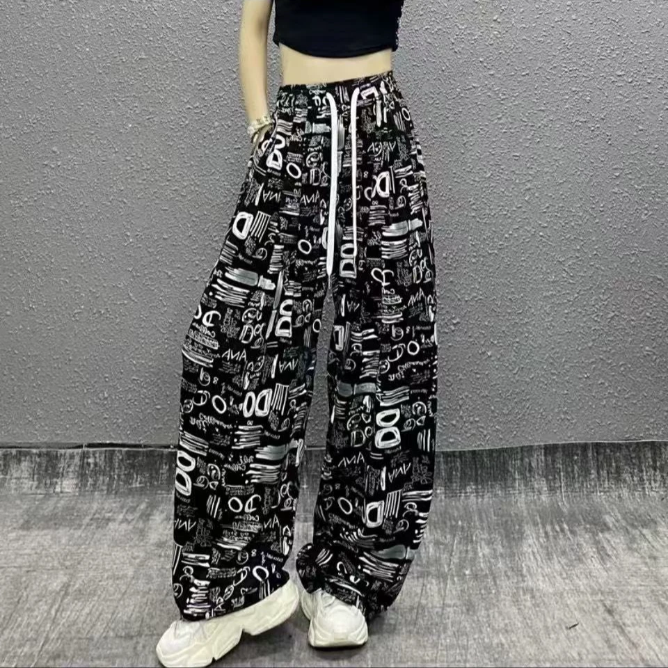 夏季超薄都市风情休闲松紧腰直筒裤