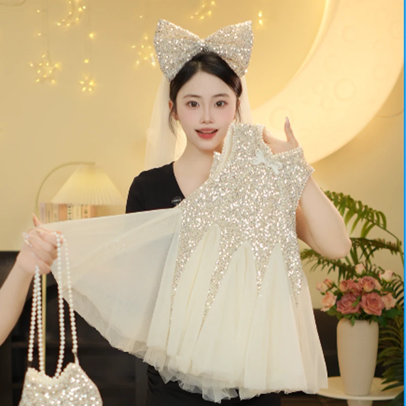 2025新款夏季女童梦幻星河银亮色礼服洋气连衣裙