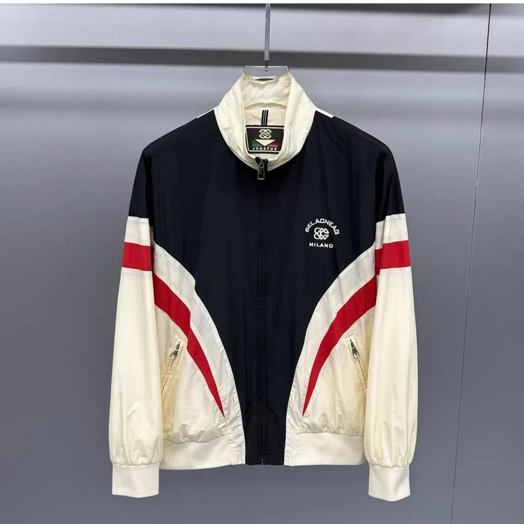 夏季款男士休闲百搭拼接刺绣防晒立领拼色夹克轻薄修身外套1006