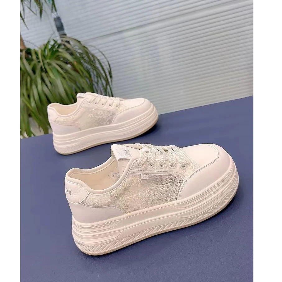 夏季蕾丝网面透气松糕轻底厚底增高板鞋小个子小白鞋9020