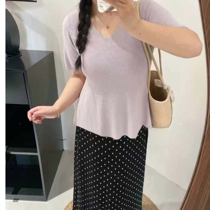 二姐家淼【乃】22866春季新款纯色简约显瘦针织衫