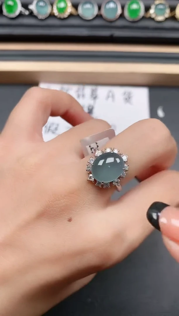 翡翠戒指银S925镶嵌1111