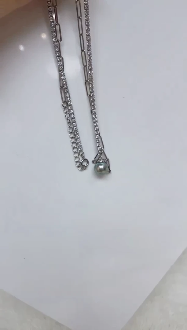海水珍珠银S925镶嵌颈饰