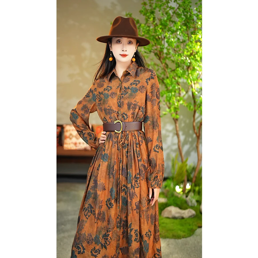 【陶子】~长款衬衫连衣裙女复古时尚显瘦款连衣裙 360161