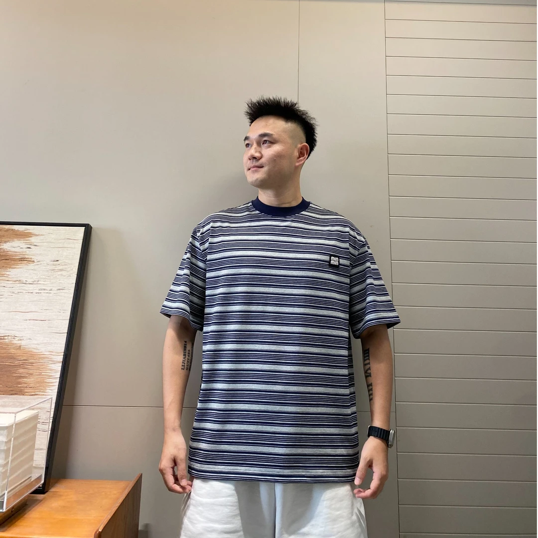 夏季凉感透气男士圆领条纹宽松百搭T恤BA9040