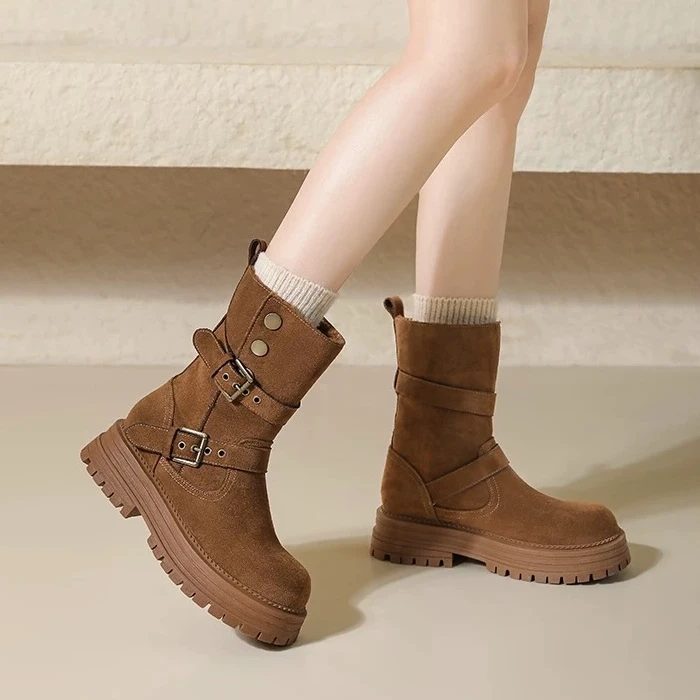 [有李专属]一鞋五穿厚底加绒女款英伦风马丁靴保暖雪地靴H05