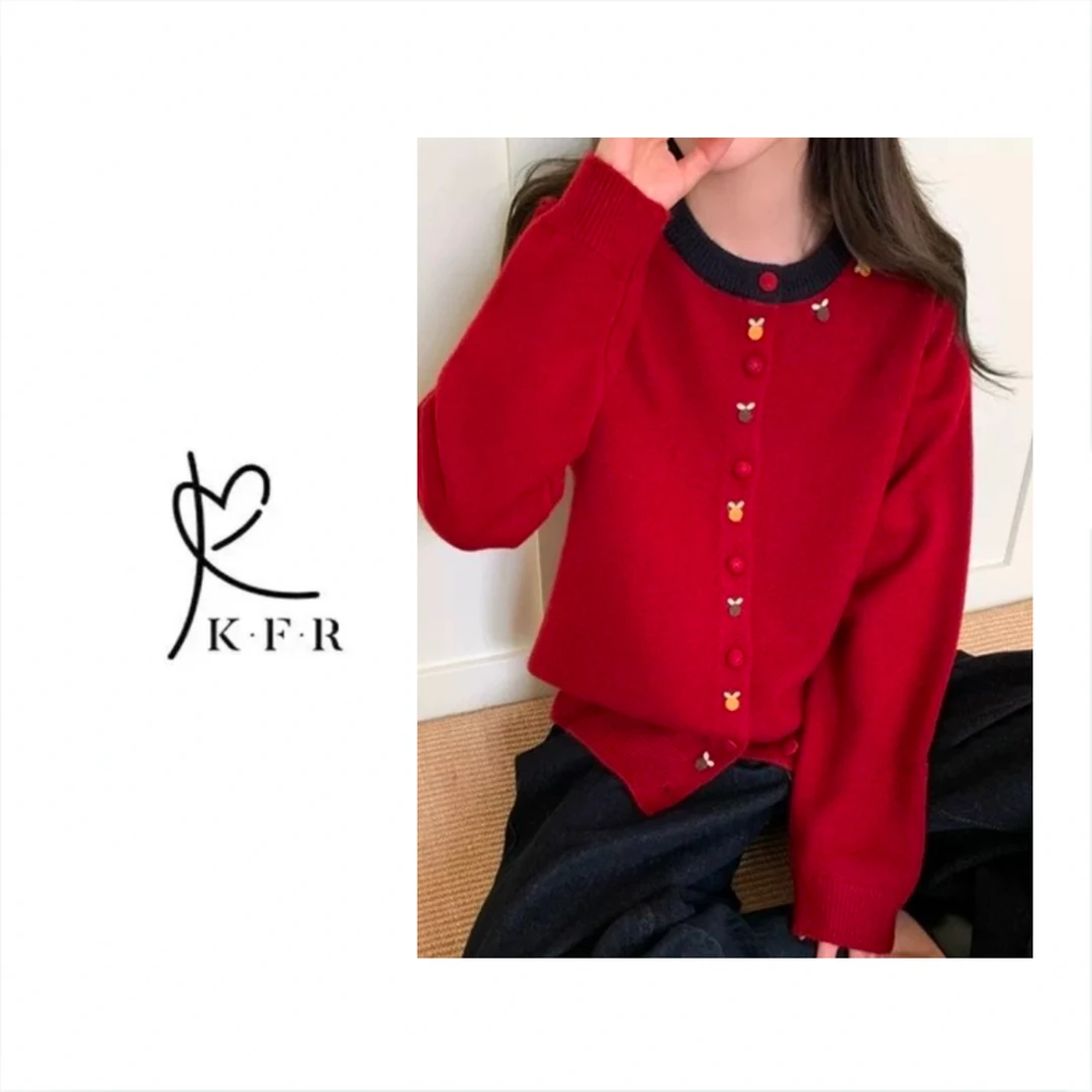 【早春新款】韩版时尚气质减龄撞色休闲圆领针织毛衣 KFR-J04#