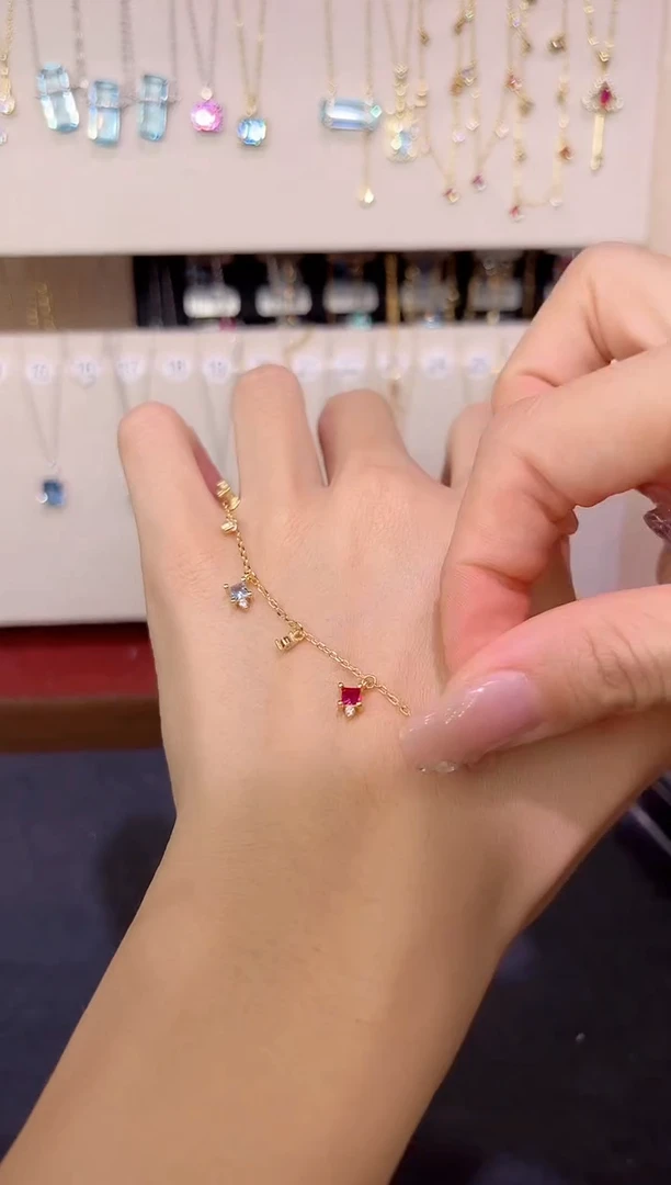 彩色蓝宝石套链银S925镶嵌0000