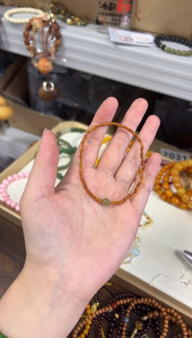 未镶嵌橄榄核手串橄榄核竹节和田玉款[单圈手链]