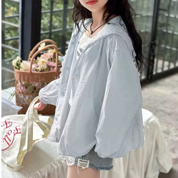 胖女童大码宽松夏季甩帽防晒衣