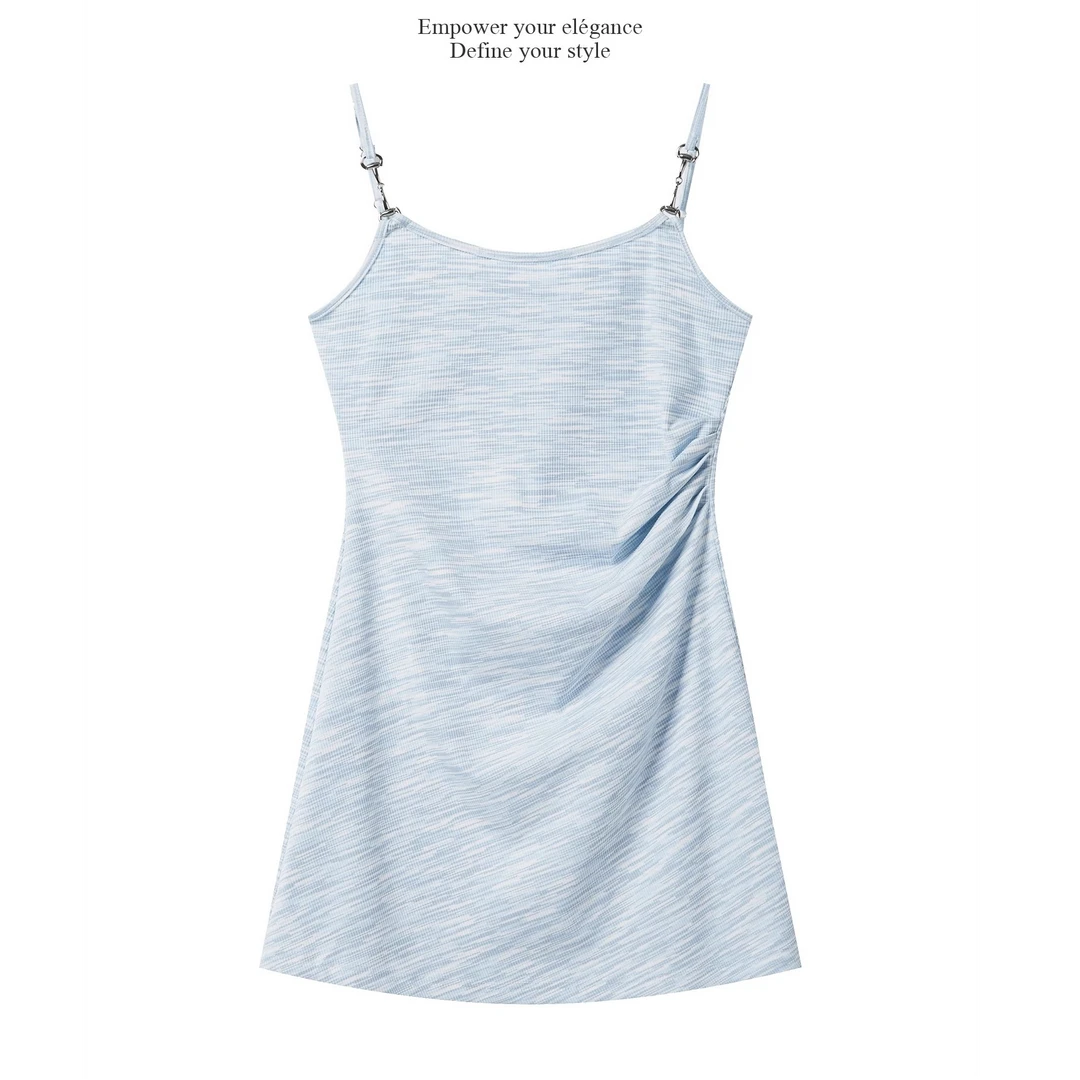 羊城故事-晕染渐变收腰褶皱短款吊带连衣裙螺纹短裙Y50650857