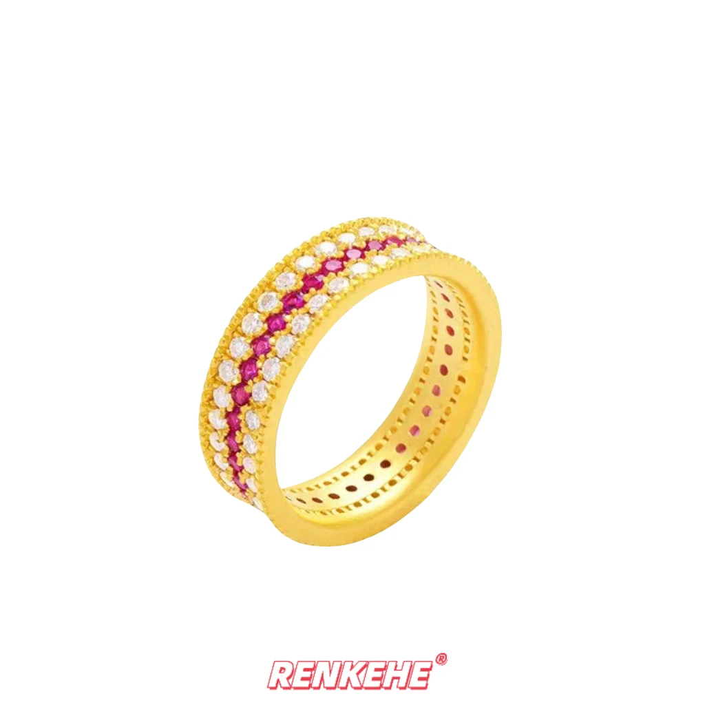 【工厂直出】足金999彩虹满钻戒指FJ300戒指足金999