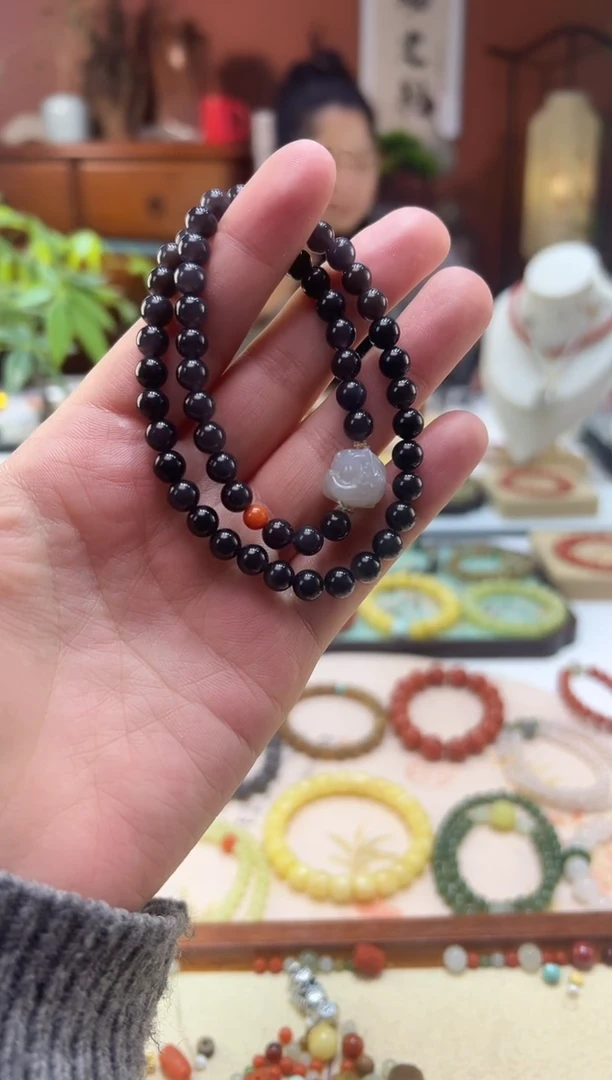 【闪购商品】和田玉手串18K金镶嵌烟紫6mm