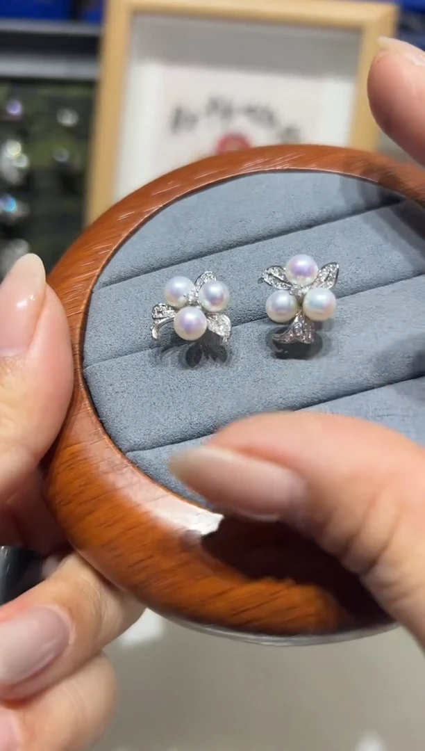 银S925镶嵌耳钉淡水珍珠7
