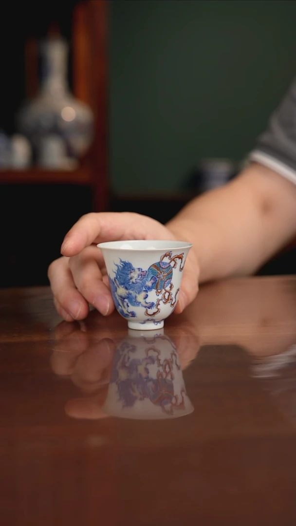 空山明月 青花斗彩 双狮