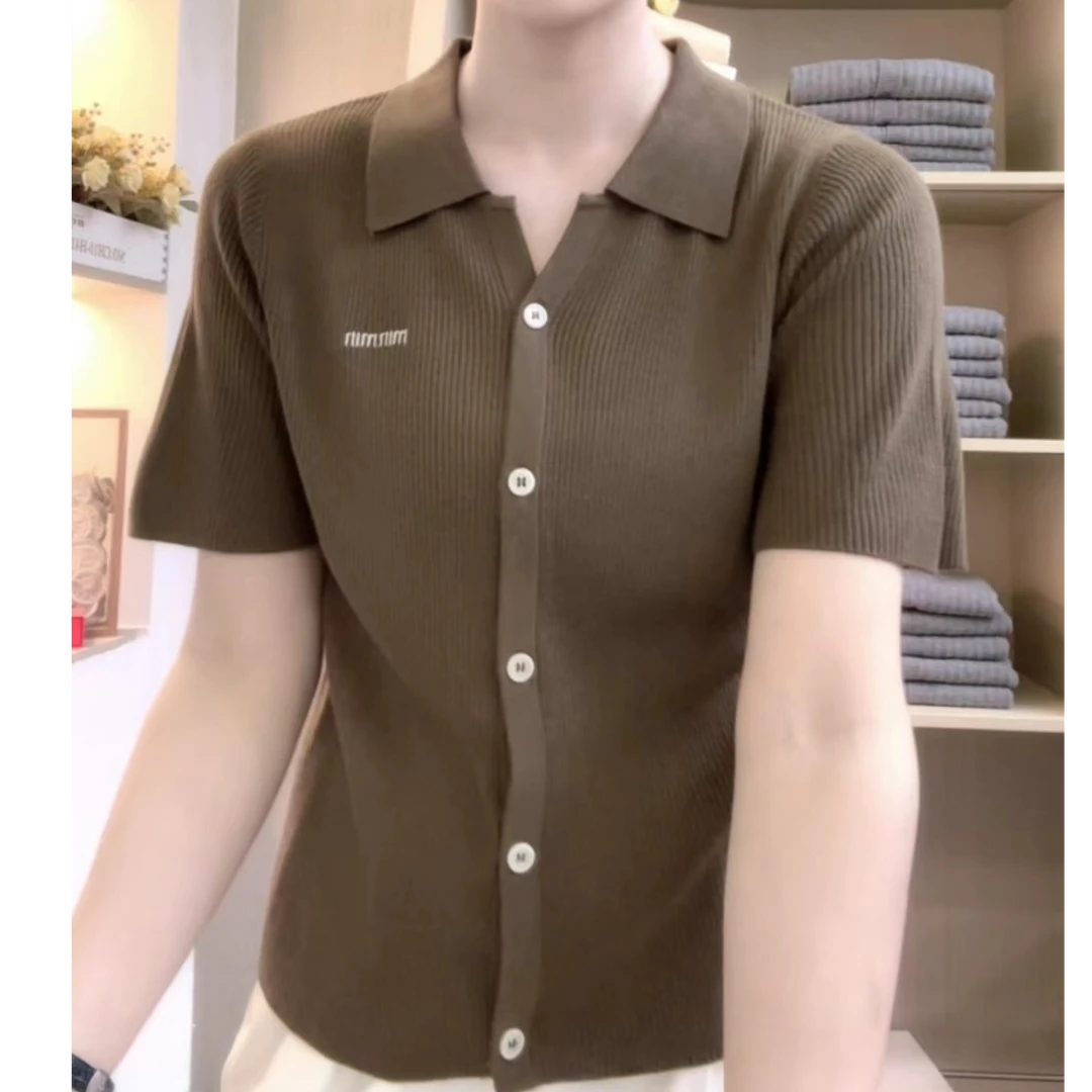 [编码D267]妮妮家2025夏款短袖纯色翻领扣子修身薄款针织衫
