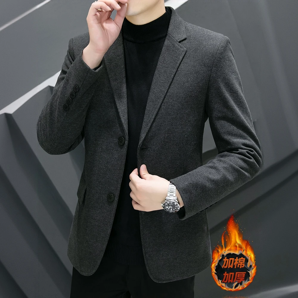 法帝卡尔克毛呢西服男韩版修身呢子外套秋冬季加厚保暖休闲西装