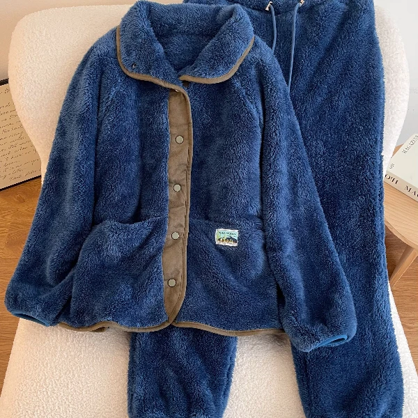 【DMXJ大梦想家】气质休闲宽松珊瑚绒睡衣女秋冬新款保暖家居服套装