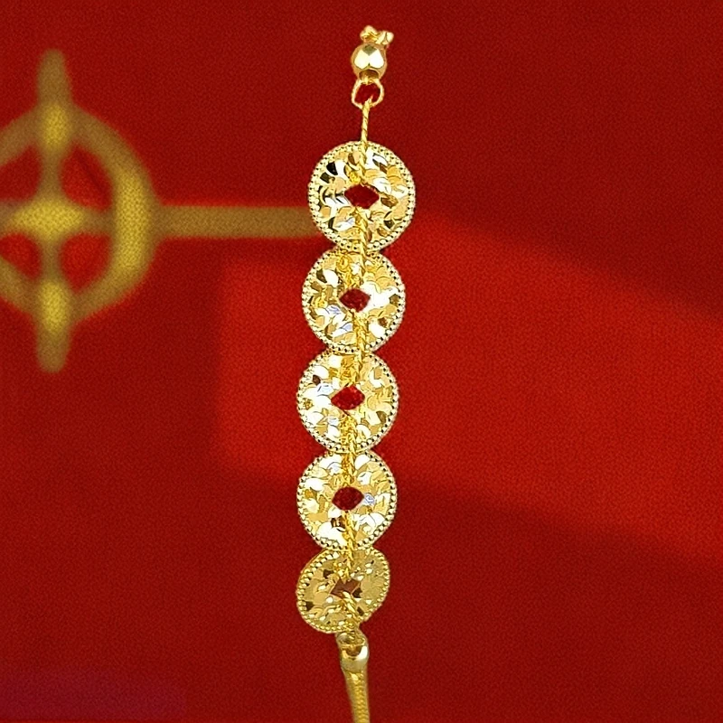 《三狼》足金9999碎碎金五帝币纯金手链时尚精致款