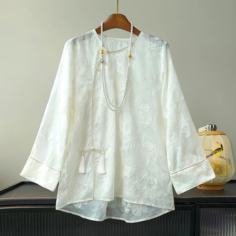 改良新中式斜襟盘扣衬衫女国风上衣