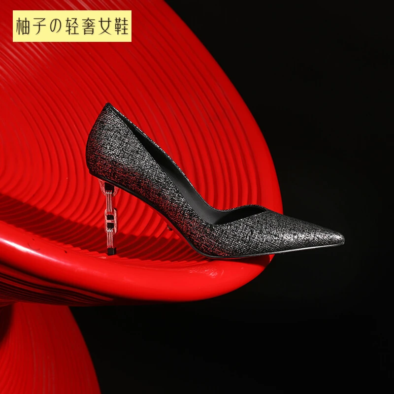 柚子轻奢/羊皮/7.5CM/高端气质尖头时装定制跟新款春秋单鞋